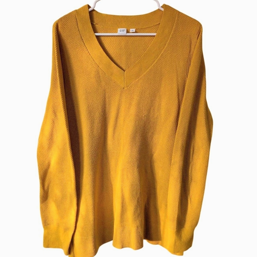 Gap long yellow v-neck sweater